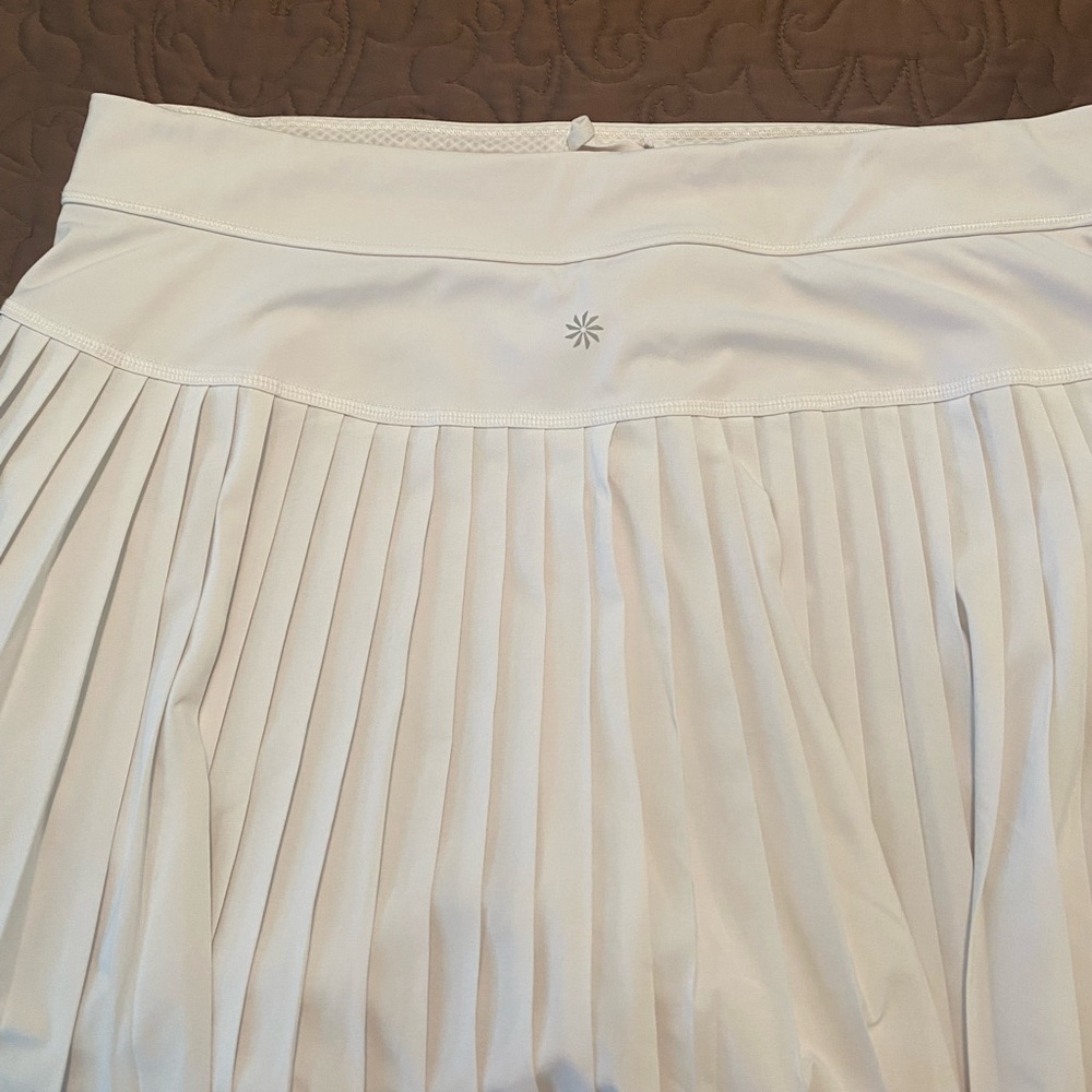 Athleta White Pleated Skater Skirt with Logo